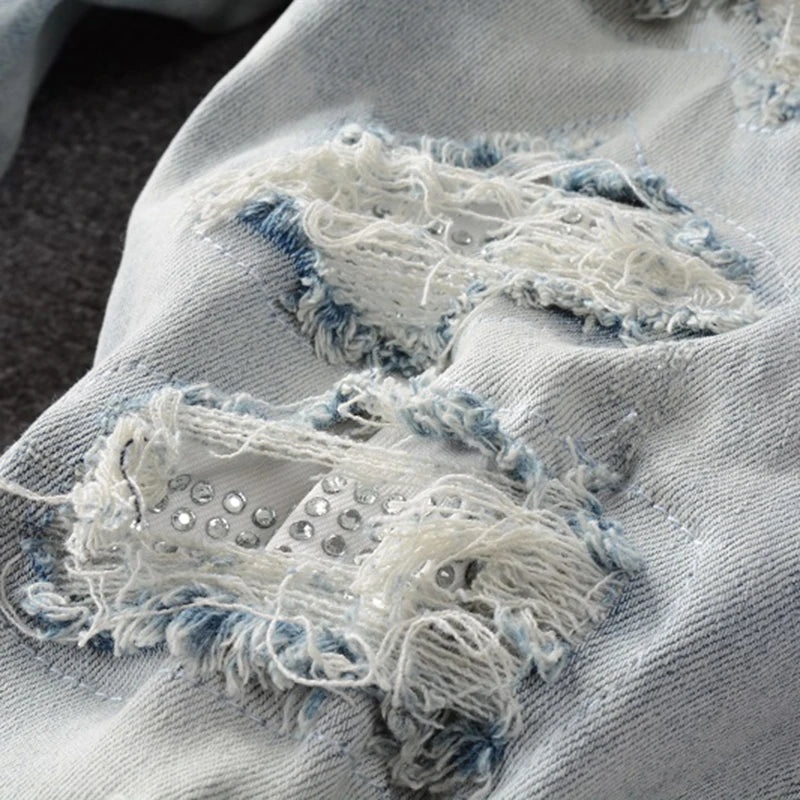 Streetwear Light Blue Denim Slim Skinny Pencil Pants Trousers