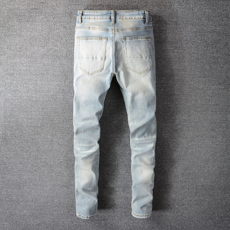 Streetwear Light Blue Denim Slim Skinny Pencil Pants Trousers