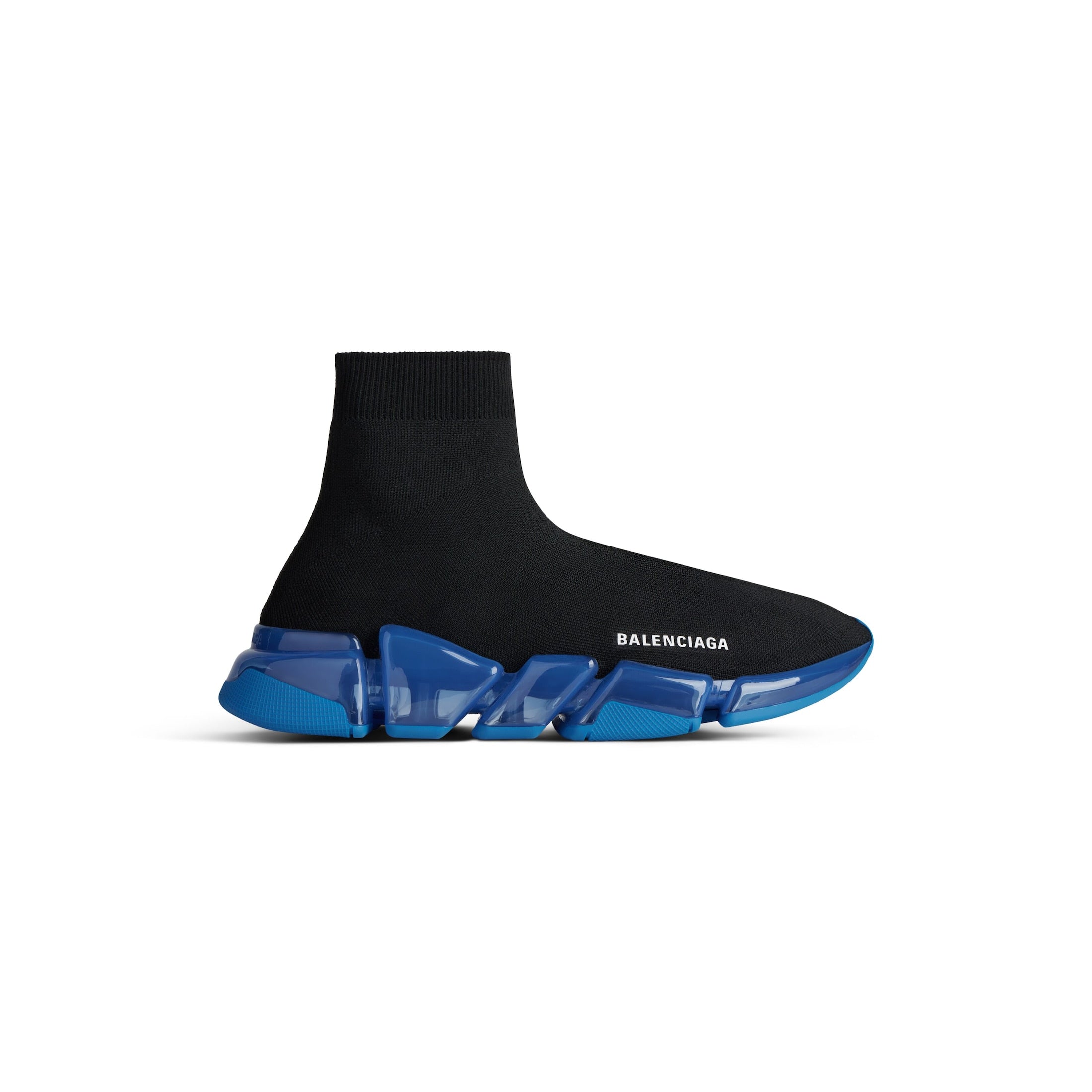 MEN'S SPEED 2.0 FULL CLEAR SOLE RECYCLED KNIT SNEAKER IN BLACK/BLUE