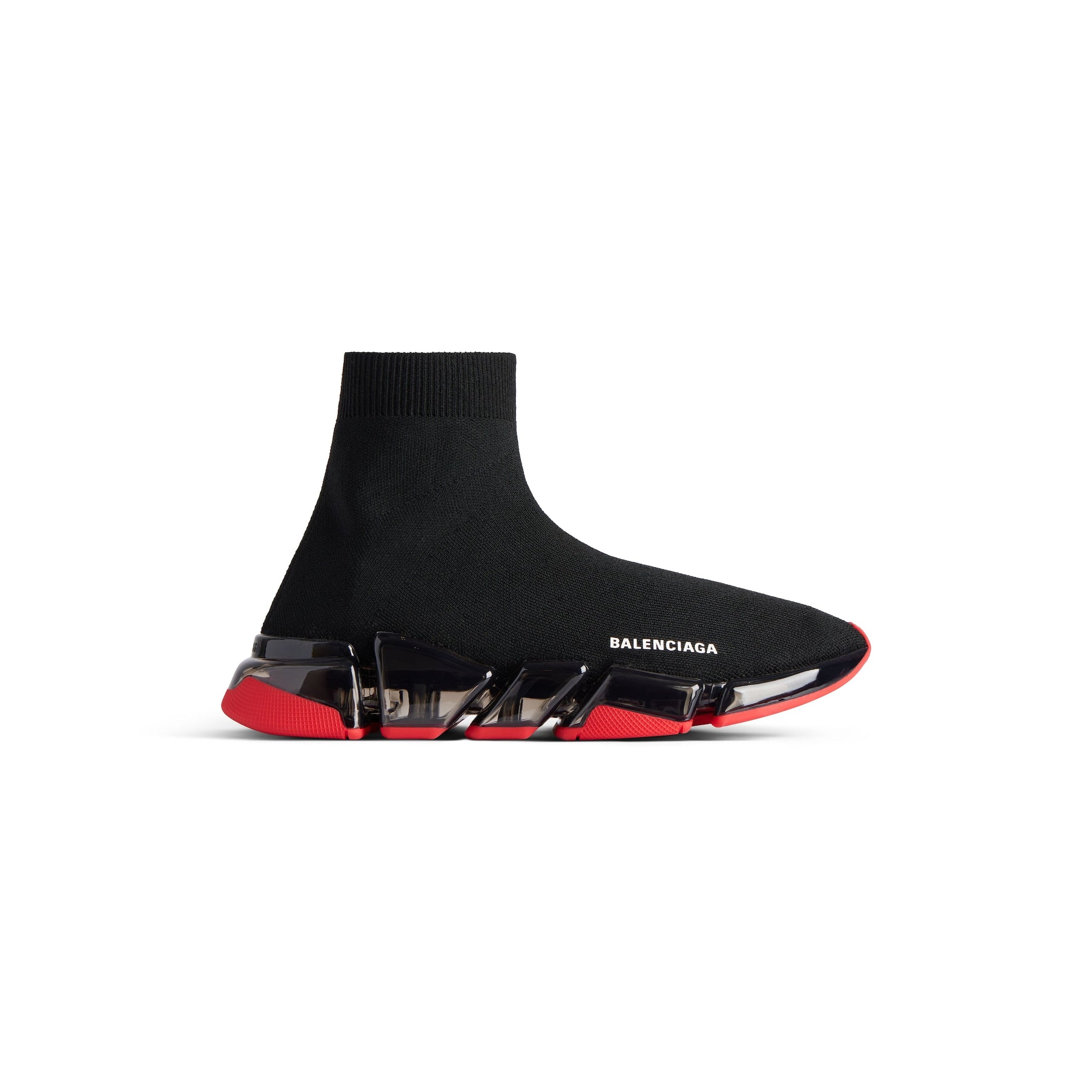 MEN'S SPEED 2.0 FULL CLEAR SOLE RECYCLED KNIT SNEAKER IN BLACK/RED