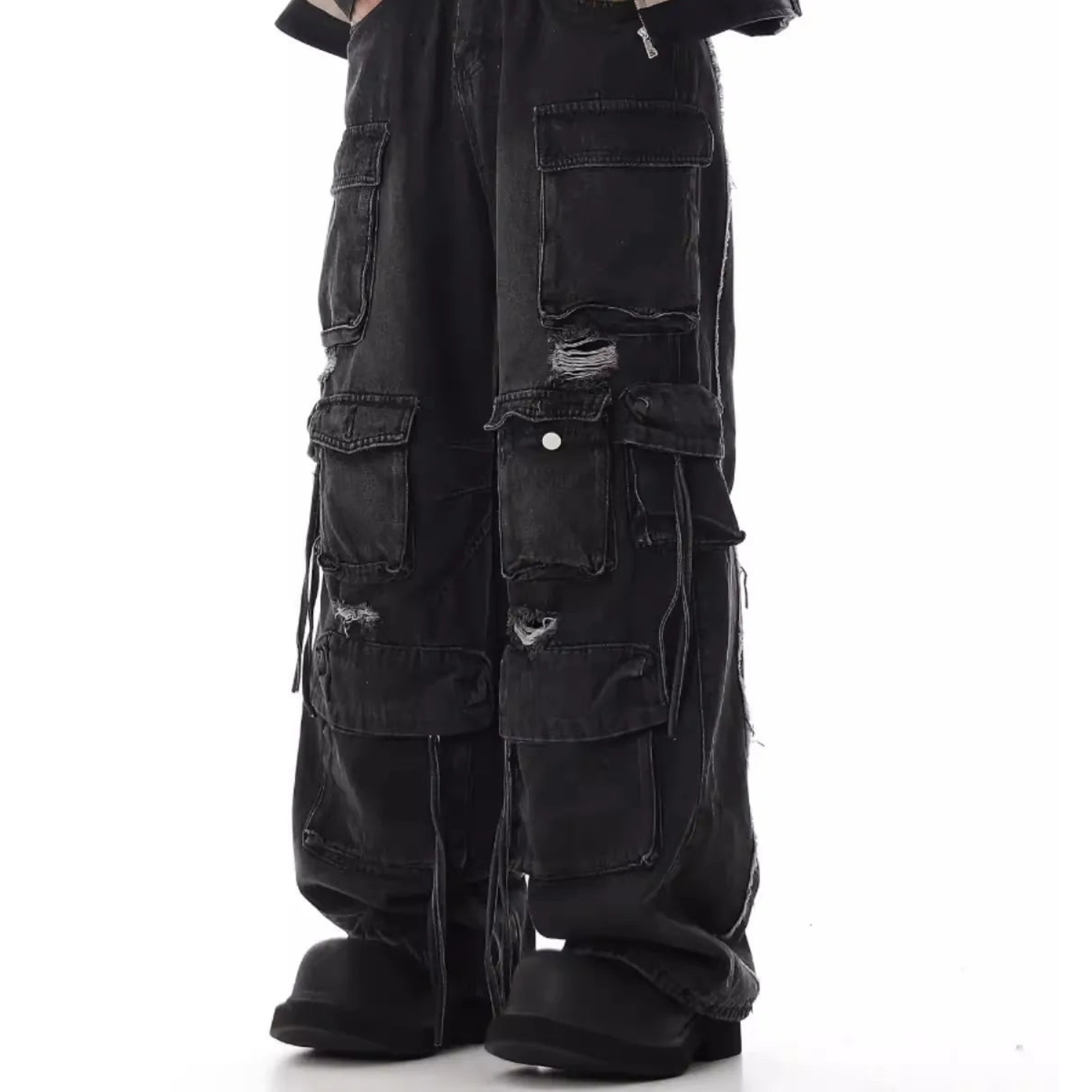 Hip Hop Streetwear Pants for Men Distressed Ripped Jeans