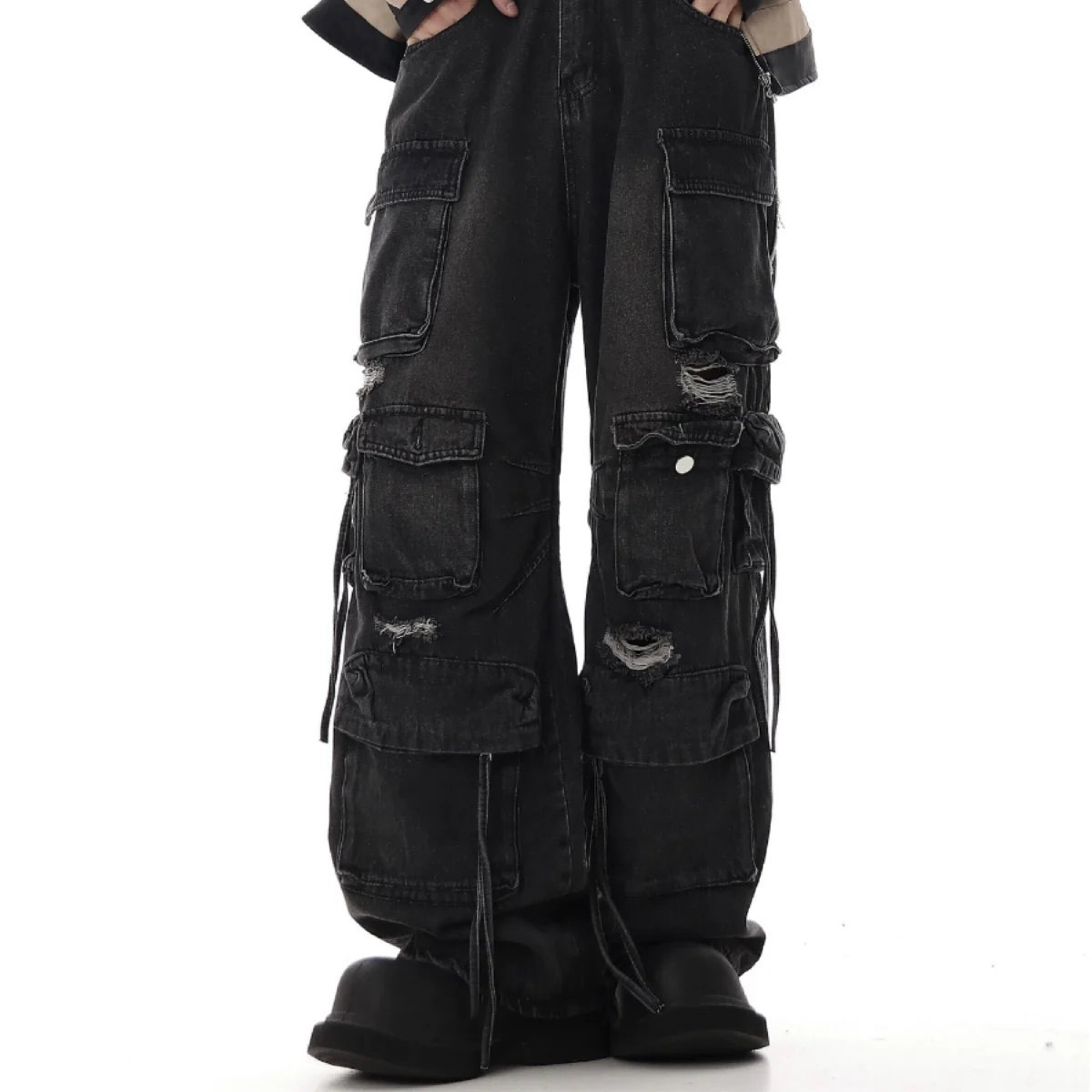 Hip Hop Streetwear Pants for Men Distressed Ripped Jeans