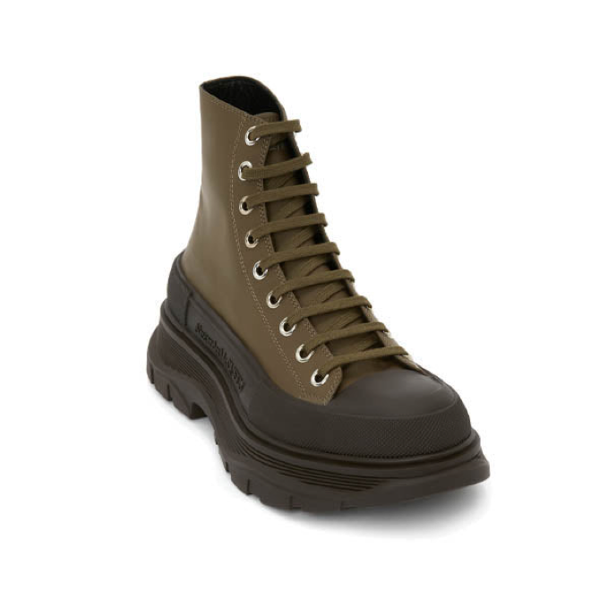 Alexander McQueen Leather Ankle Boots 'Khaki Green