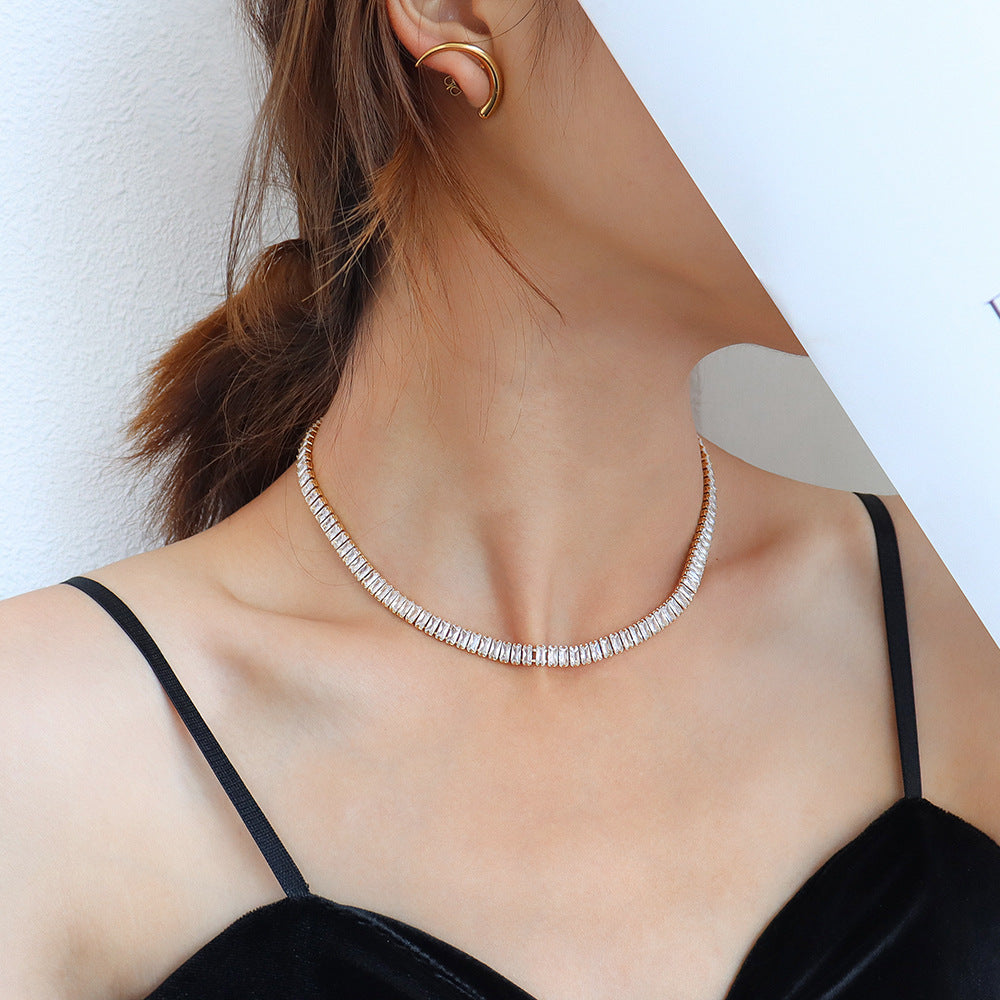 French Women's Full Diamond Necklace Titanium