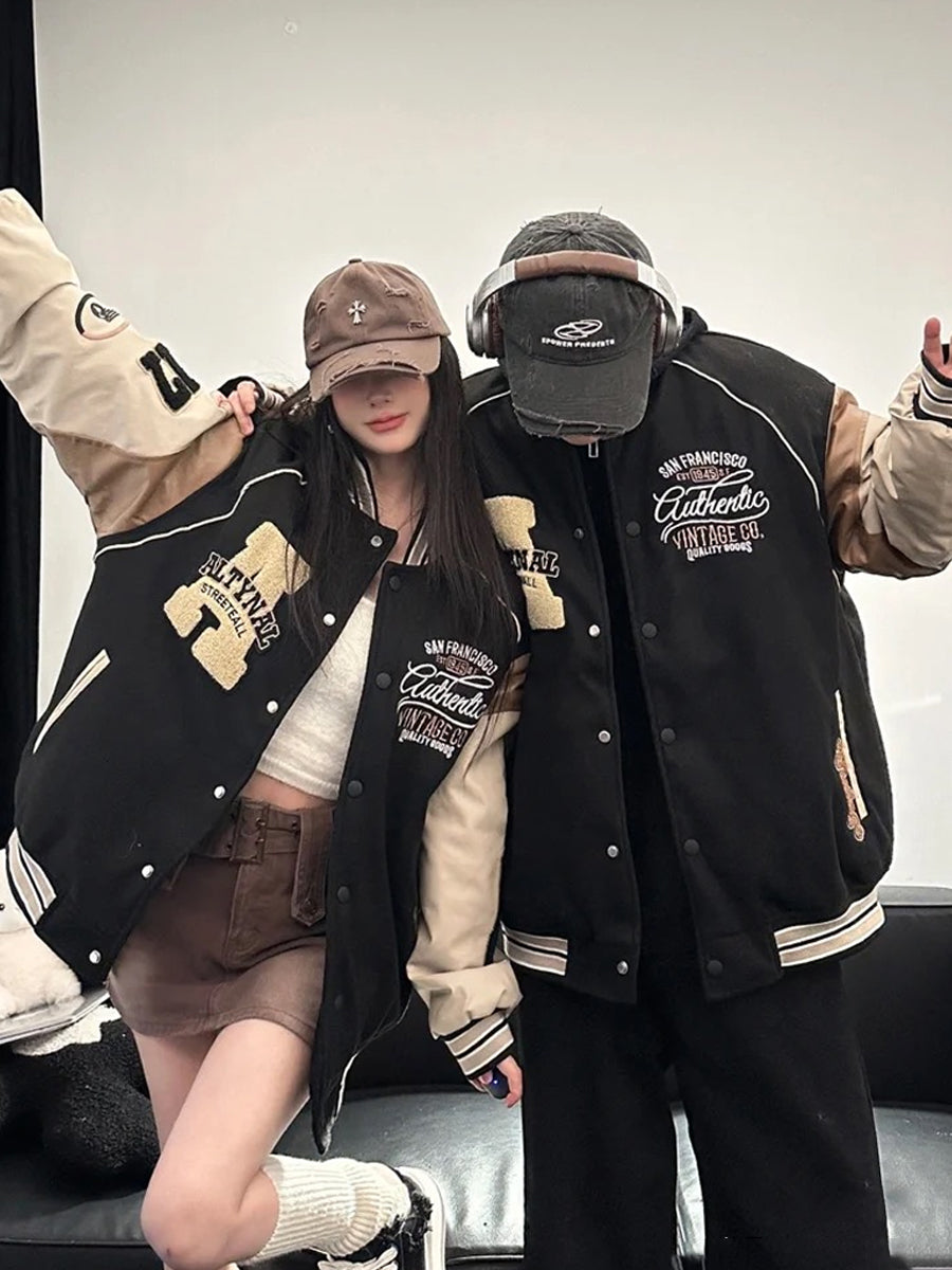 JL Spring and Autumn Loose Retro Long-Sleeved Baseball Jacket