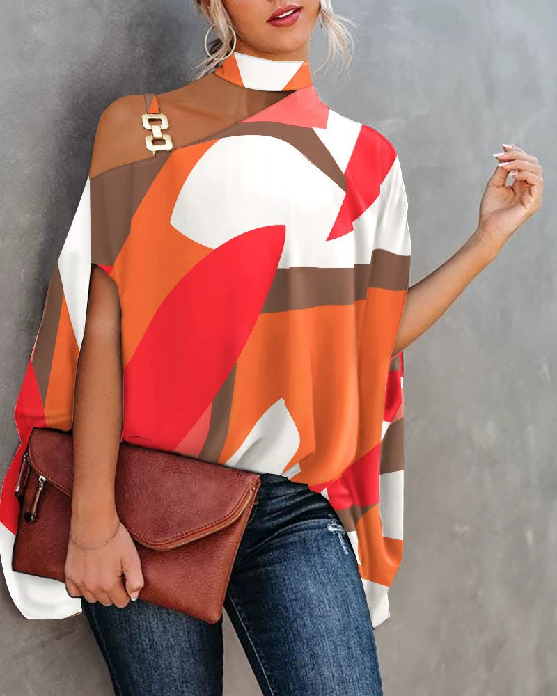 Summer Loose Shoulder Print Tops Halterneck