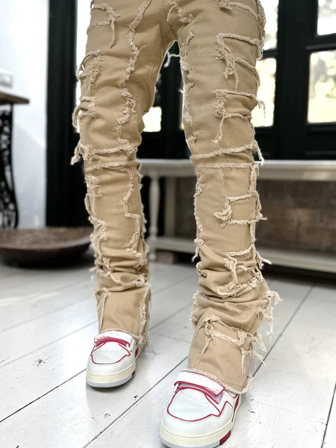 High Street Stacked Denim Full Length Pants Hip-pop Trousers For Men
