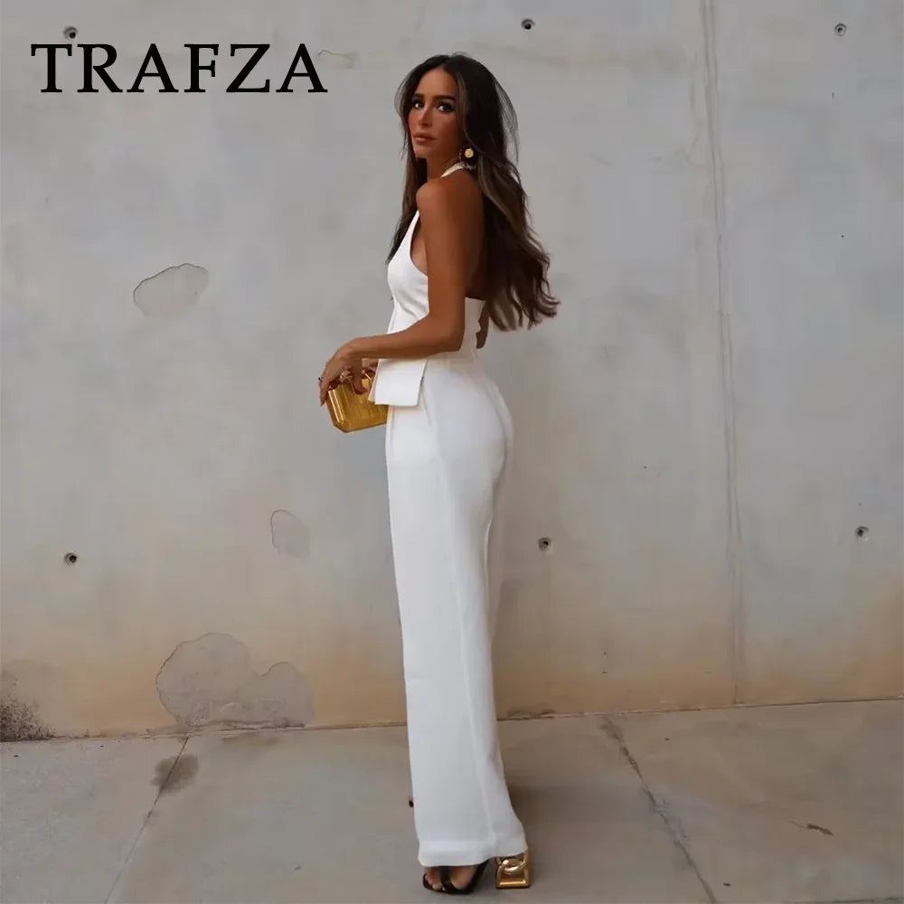 TRAFZA 2024 Spring Summer Casual Women Solid Suits Fashion