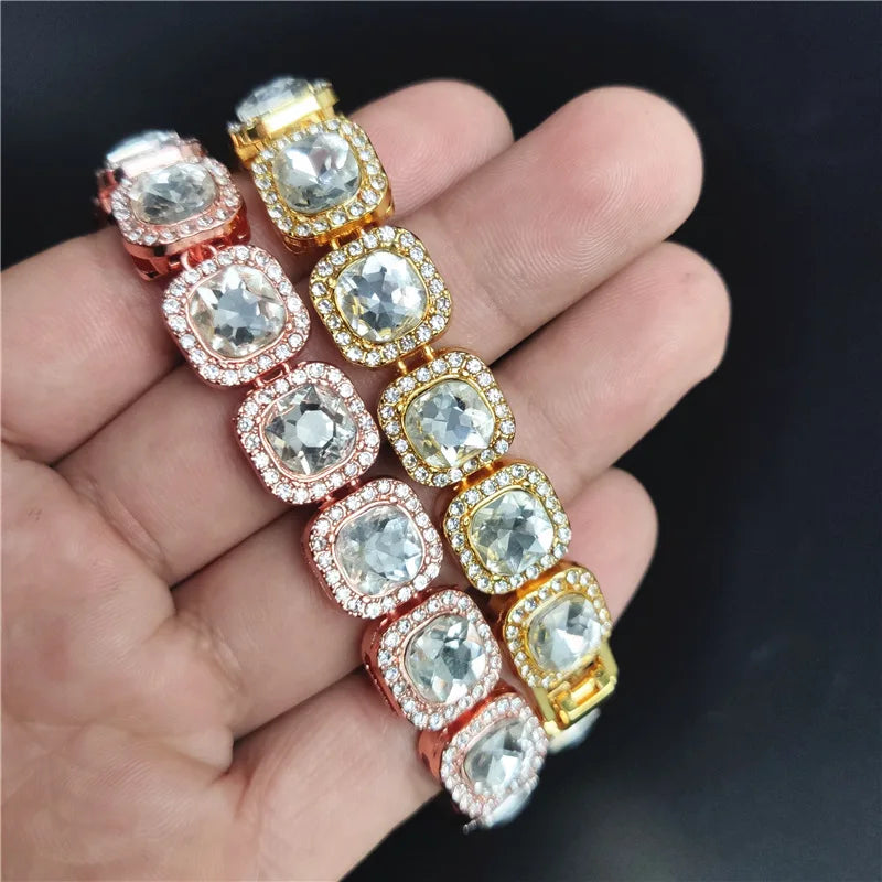 Men Women 13mm Square Cuban  HipHop Iced Out Micro Pave Crystal Tennis Chain Choker Necklaces Fashion Jewelry