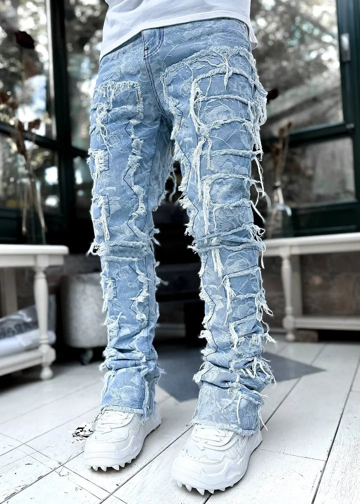 High Street Stacked Denim Full Length Pants Hip-pop Trousers For Men