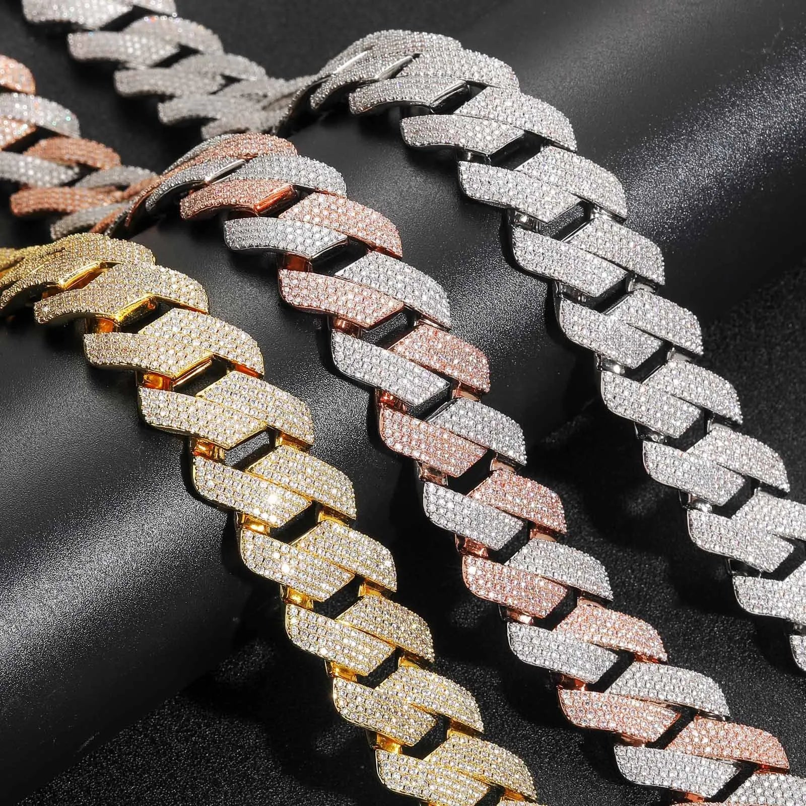 BES 22mm Luxury Iced Out 4 Rows CZ Diamond Cuban Link Chain Gold Plated Fashion Hip Hop Jewelry Bracelet Necklace For Men