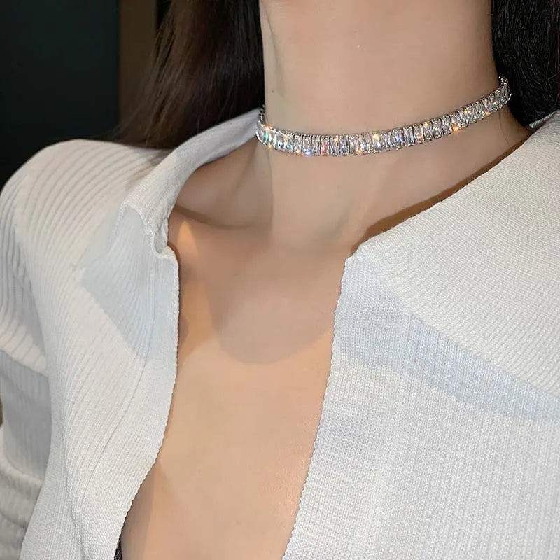 Luxury Shiny Zircon Square Choker Necklaces for Women
