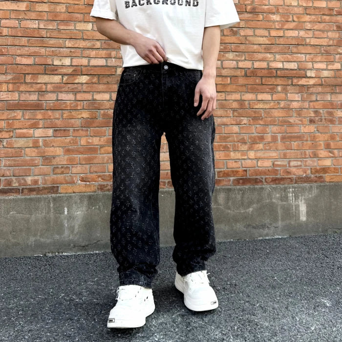 American hip-hop trend, casual street wear, men's retro loose high-end denim pants
