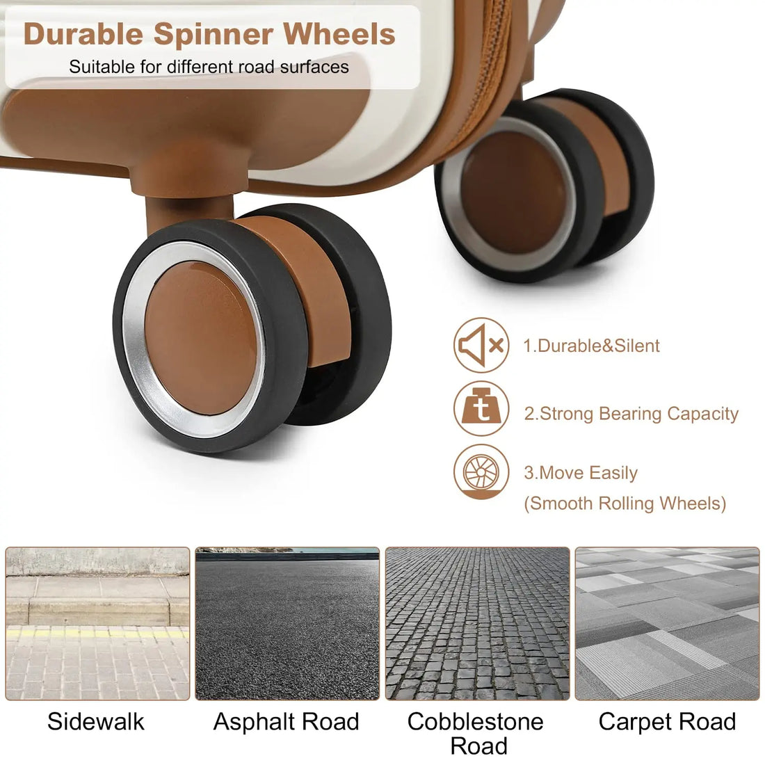 British Traveller Hard Case 100% PP Material hand luggage 8 Spinner Wheels TSA Lock Beige suitcase Trolley