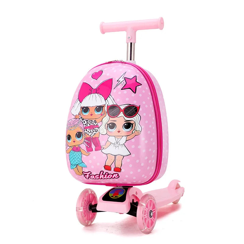 New cute skateboard suitcase scooter children's trolley luggage box 16 " boys and girls lovely carry-on bag student travel case