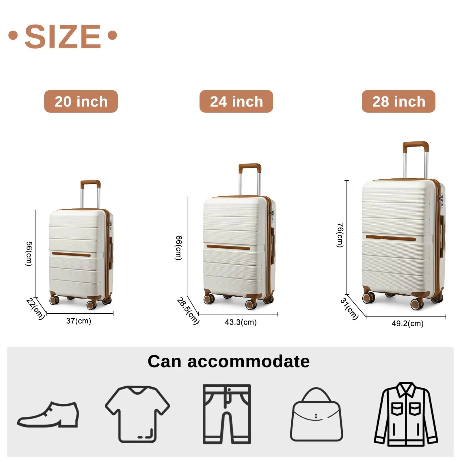 British Traveller Hard Case 100% PP Material hand luggage 8 Spinner Wheels TSA Lock Beige suitcase Trolley