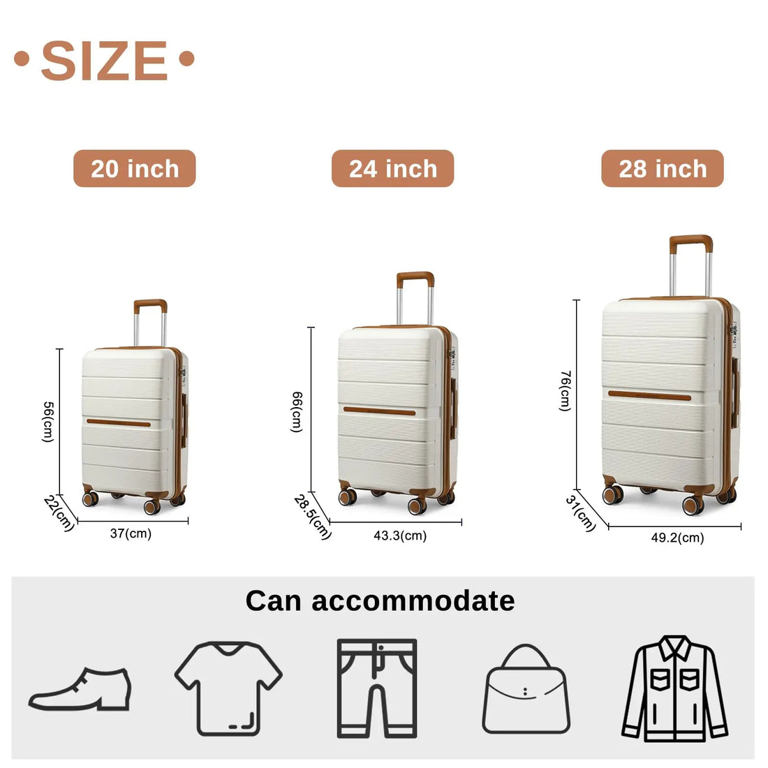 British Traveller Hard Case 100% PP Material hand luggage 8 Spinner Wheels TSA Lock Beige suitcase Trolley