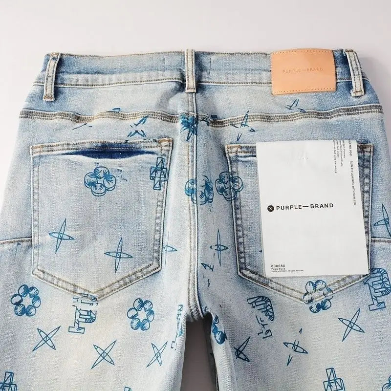 Purple new slim-fit trendy men's jeans casual pants