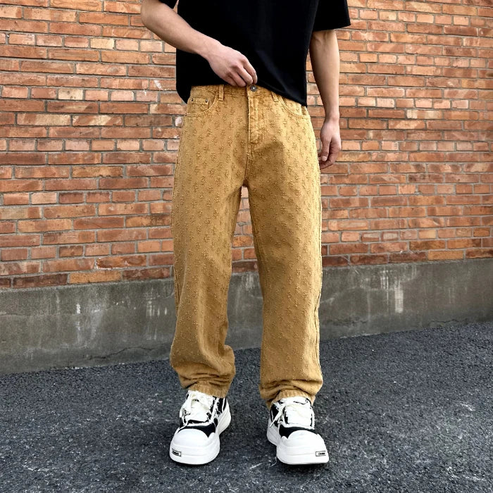 American hip-hop trend, casual street wear, men's retro loose high-end denim pants