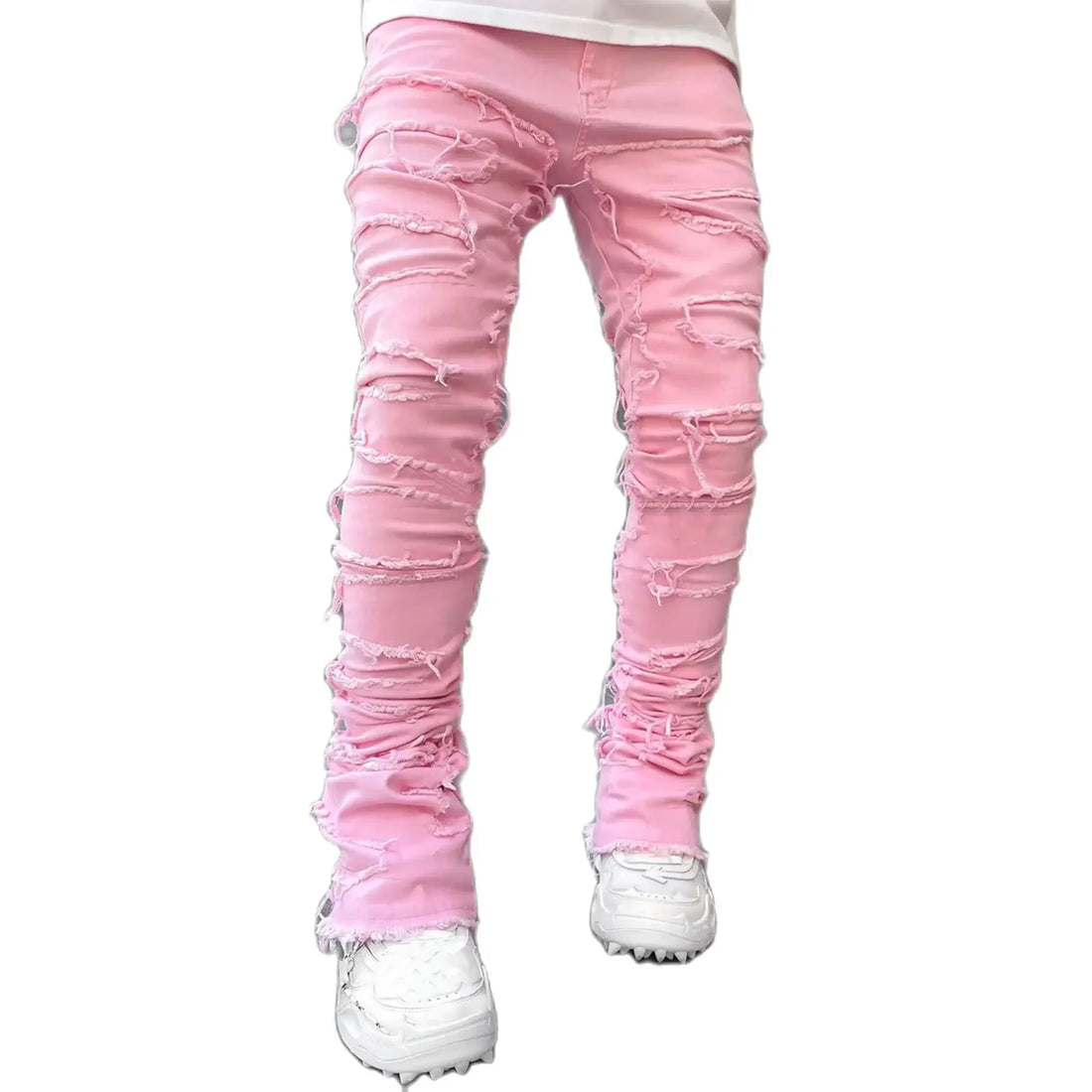 High Street Stacked Denim Full Length Pants Hip-pop Trousers For Men