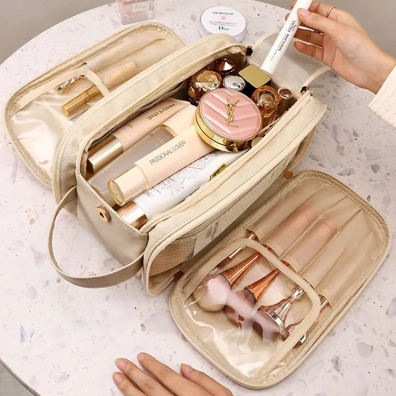 Multifunctional Makeup Bag For Women PU Leather Large Capacity