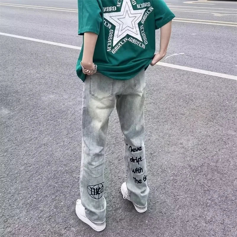 American Gothic Men's Jeans Y2K Retro Straight Denim Trousers Hip Hop Fashion