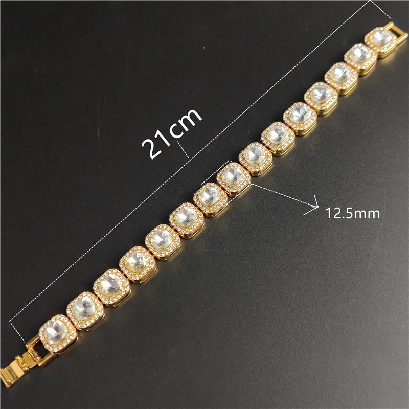 Men Women 13mm Square Cuban  HipHop Iced Out Micro Pave Crystal Tennis Chain Choker Necklaces Fashion Jewelry