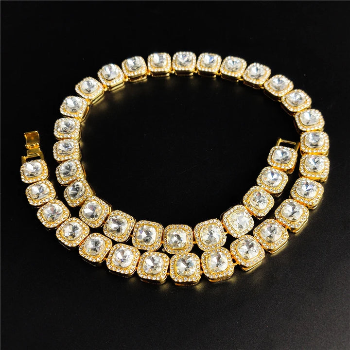 Men Women 13mm Square Cuban  HipHop Iced Out Micro Pave Crystal Tennis Chain Choker Necklaces Fashion Jewelry