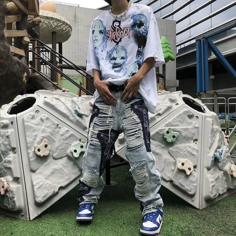 American style high street jeans for men and women straight leg hip-hop casual pants