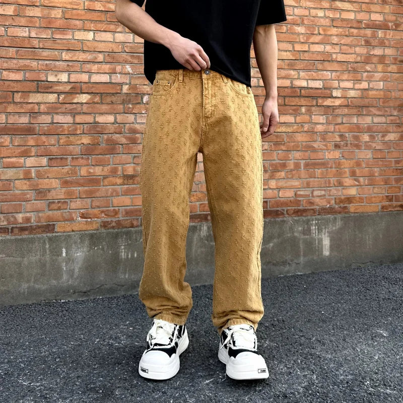 American hip-hop trend, casual street wear, men's retro loose high-end denim pants