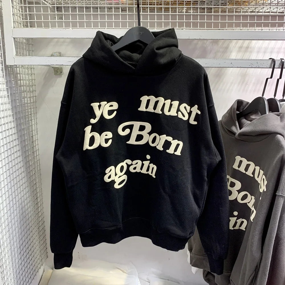 2024fw Puff Print Kanye West Hoody Men Women 1:1 Pink Ye Must Be Born Again Hoodie Oversize Fit Pullovers CPFM Sweatshirts