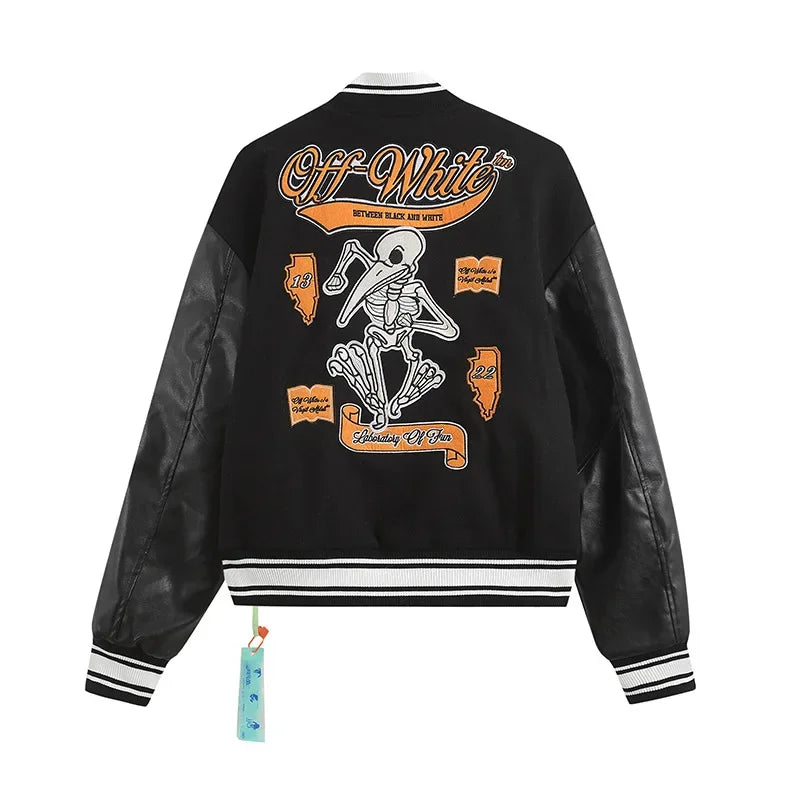 New Leather Sleeve Heavy Duty Embroidery Casual Style Fit