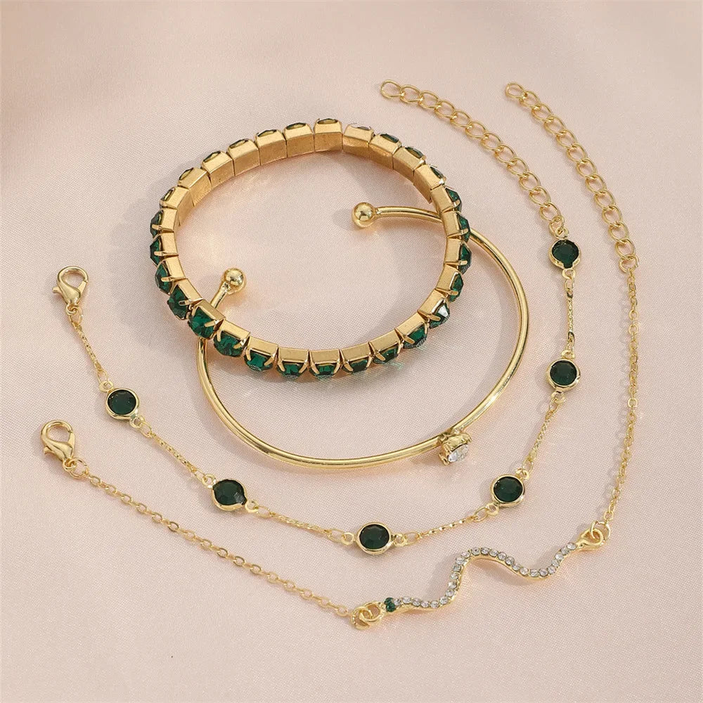 4Pcs/Set Fashion Snake Green Metal Bracelet For Women
