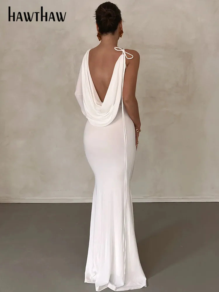 Women Elegant Long Sleeve Party Club Evening Bodycon White Long Dress 2025 Fall Clothing