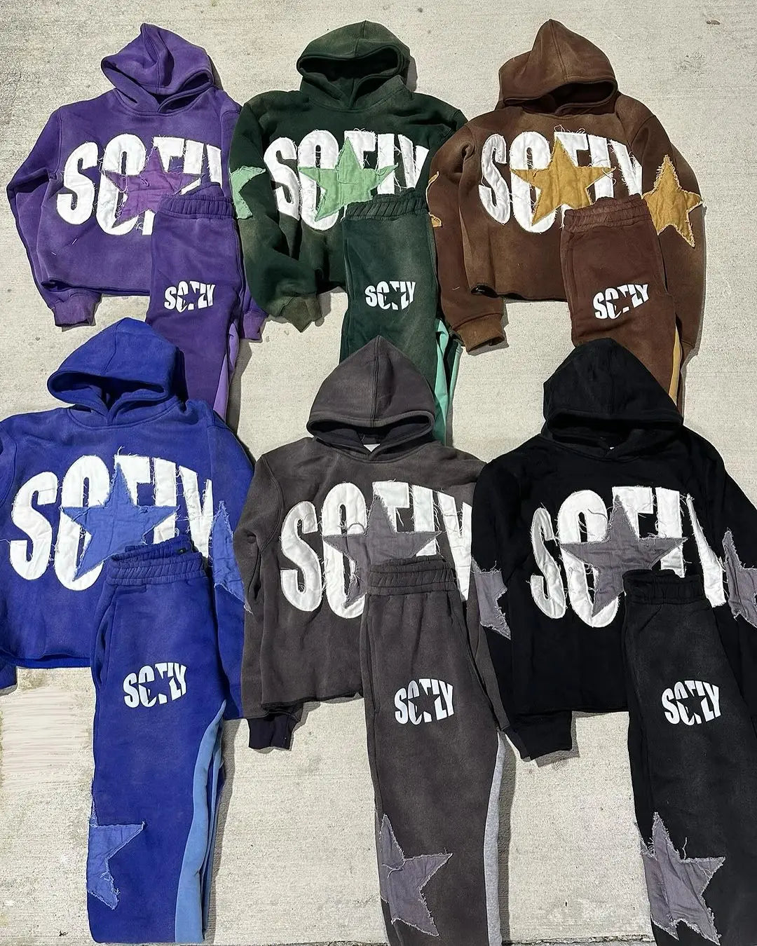 American Street Front and Back Patch Letter Print Suit Loose Hooded Sweater Straight Leg Sweatpants