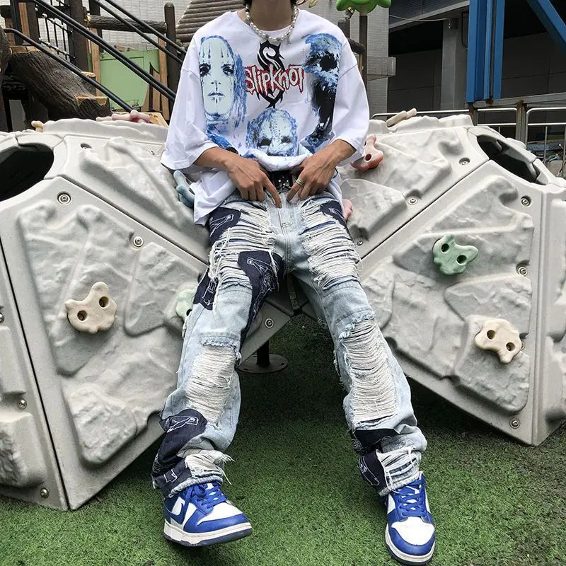 American style high street jeans for men and women straight leg hip-hop casual pants