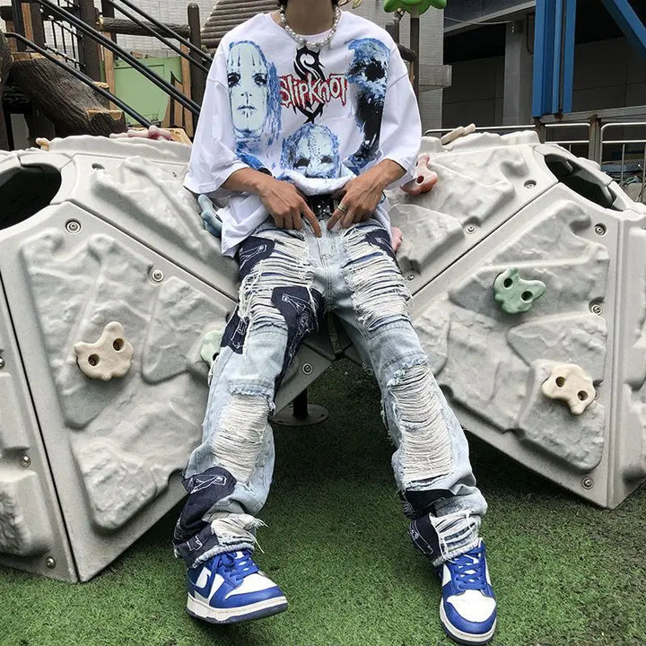 American style high street jeans for men and women straight leg hip-hop casual pants