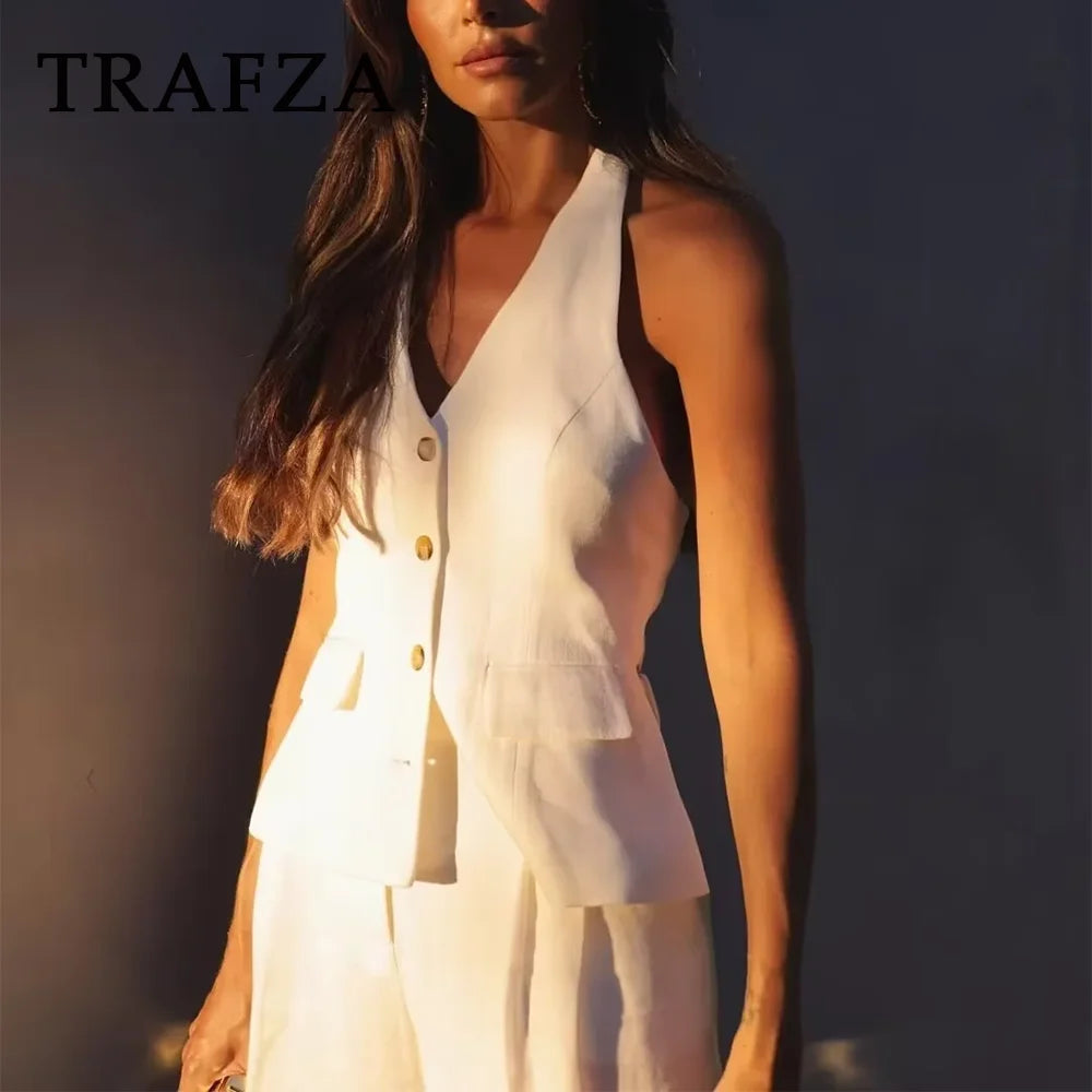 TRAFZA 2024 Spring Summer Casual Women Solid Suits Fashion