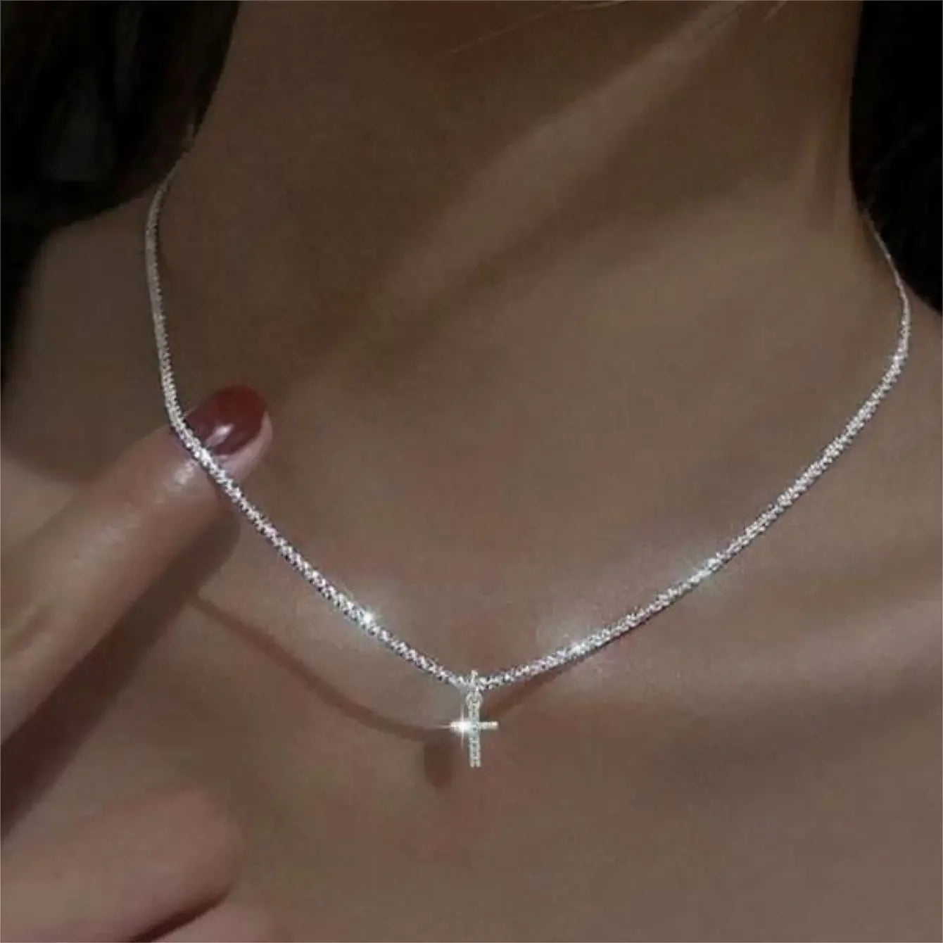 Classic Simple Shiny Double Layer Pendant Cross Pendant Necklace for Women