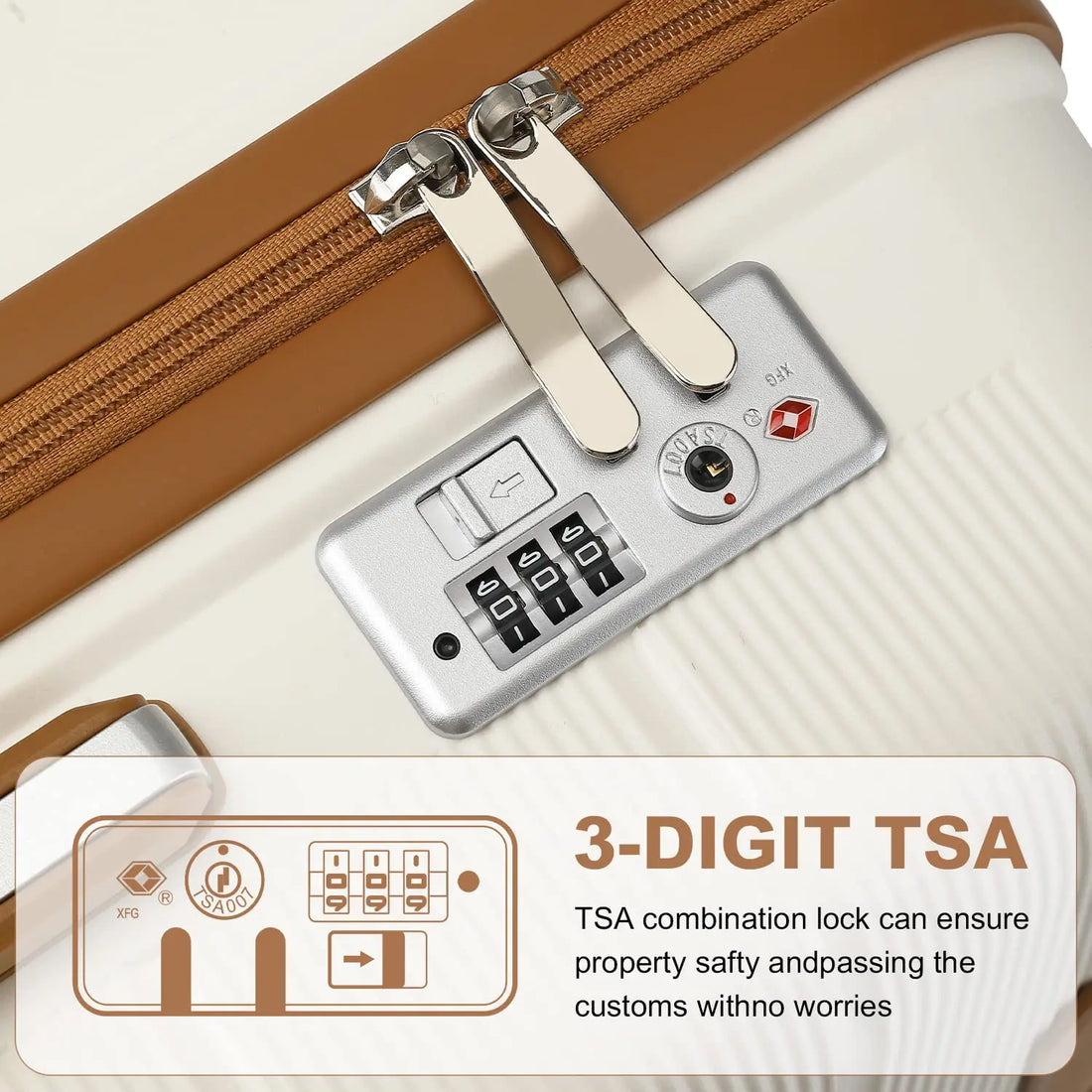 British Traveller Hard Case 100% PP Material hand luggage 8 Spinner Wheels TSA Lock Beige suitcase Trolley