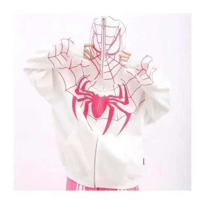 Hip Hop Men And Women Hoodie Flocked Spider Hooded Coat Spring Autumn New Gothic Style