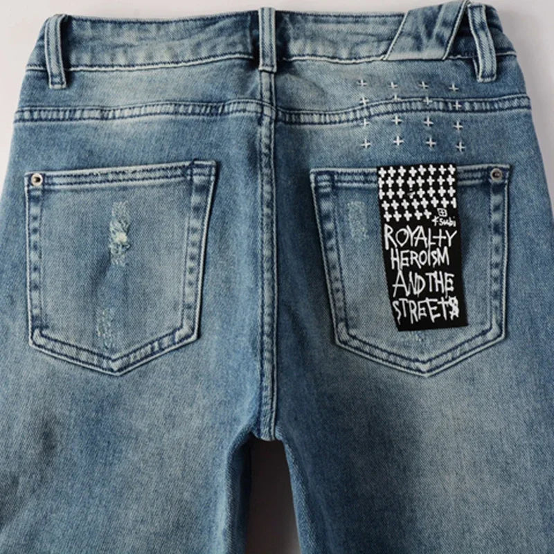 American High Street Stretch Pants Men's Hip Hop Ripped Skinny Low-rise Jeans