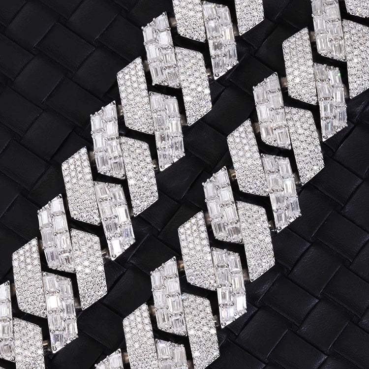 Classic 22mm Wide Baguette Diamond Bracelet S925 Silver Moissanite Jewelry Luxury Cuban Chain Hip Hop Necklace