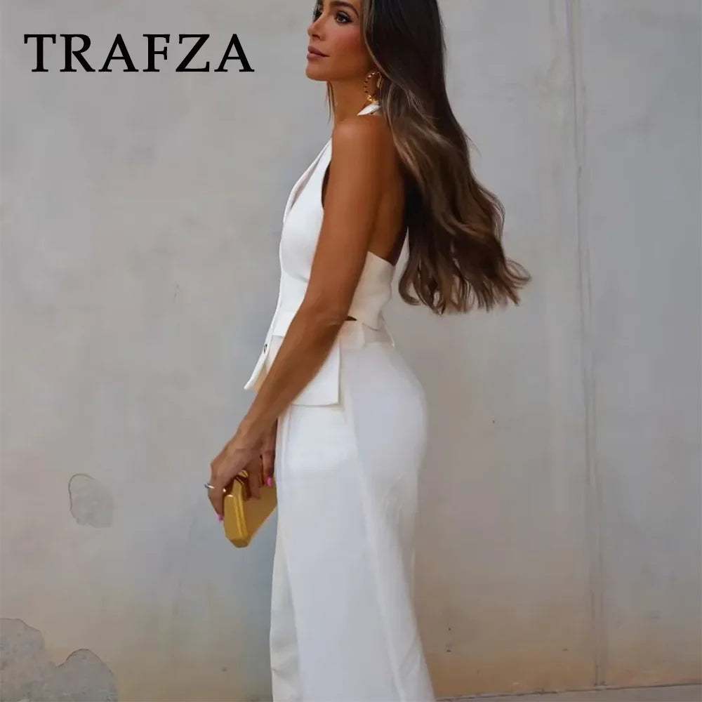 TRAFZA 2024 Spring Summer Casual Women Solid Suits Fashion