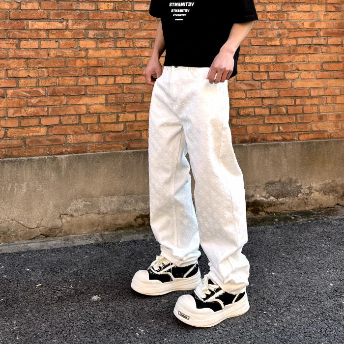 American hip-hop trend, casual street wear, men's retro loose high-end denim pants