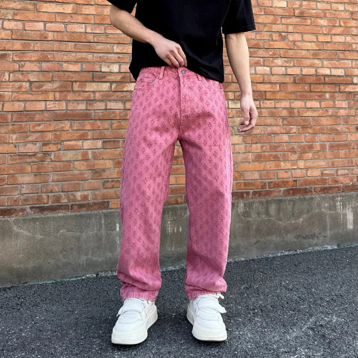 American hip-hop trend, casual street wear, men's retro loose high-end denim pants