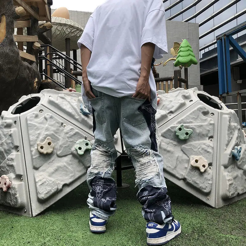 American style high street jeans for men and women straight leg hip-hop casual pants
