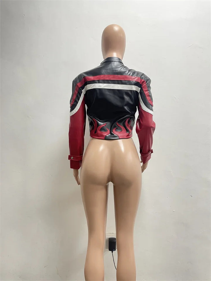 Street Leather Women's Jacket Red Turn Down Long Sleeve Pu Female Coats 2026 Vintage Zipper Outwears