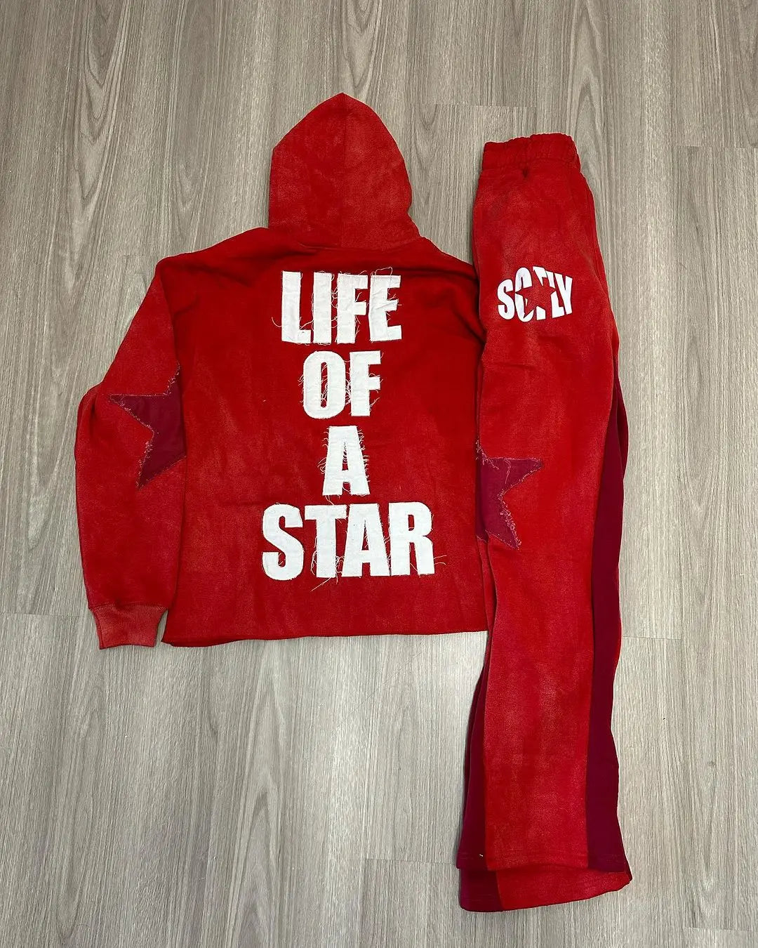 American Street Front and Back Patch Letter Print Suit Loose Hooded Sweater Straight Leg Sweatpants