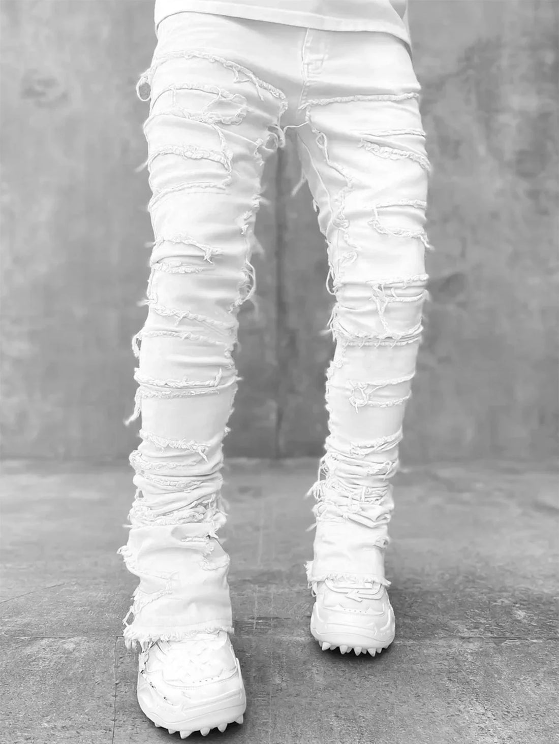 High Street Stacked Denim Full Length Pants Hip-pop Trousers For Men